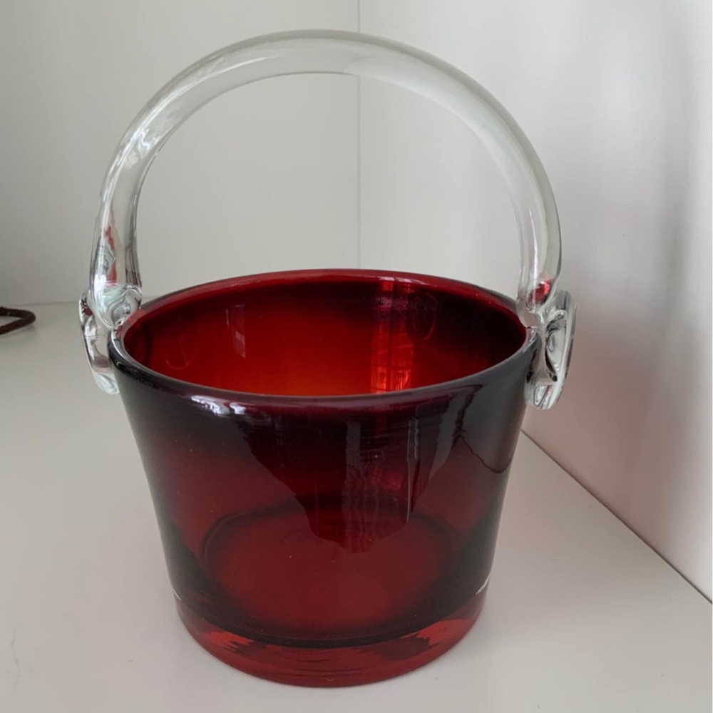 Vintage 90’S Murano Hand Blown Glass Basket Ruby Red Trinket